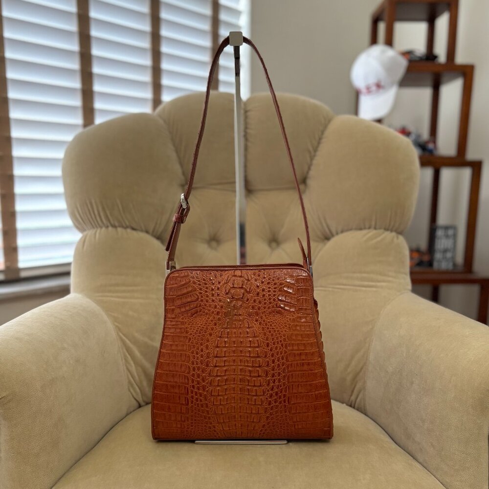Auth RIVER Brand Genuine Caiman Crocodile Messenger Shoulder Bag GORGEOUS!